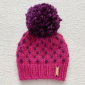 Nickichicki Girls’ Knit Pom‎ Pom Beanie, Pink / Purple Tiny Hearts (2-4 Years)